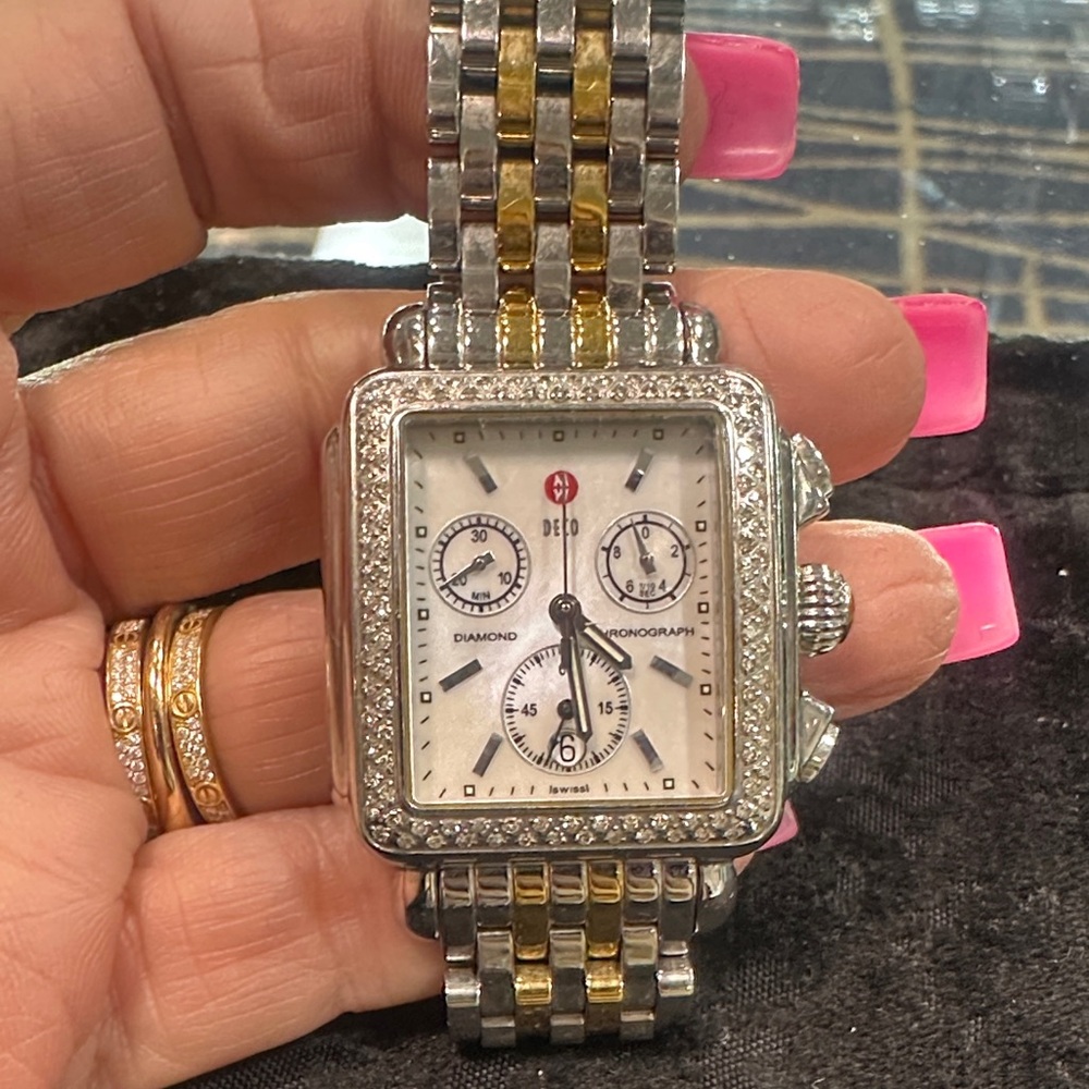 Michele DECO Two-Tone Diamond Chronograph Watch - Steel & Gold plated.
Quartz
